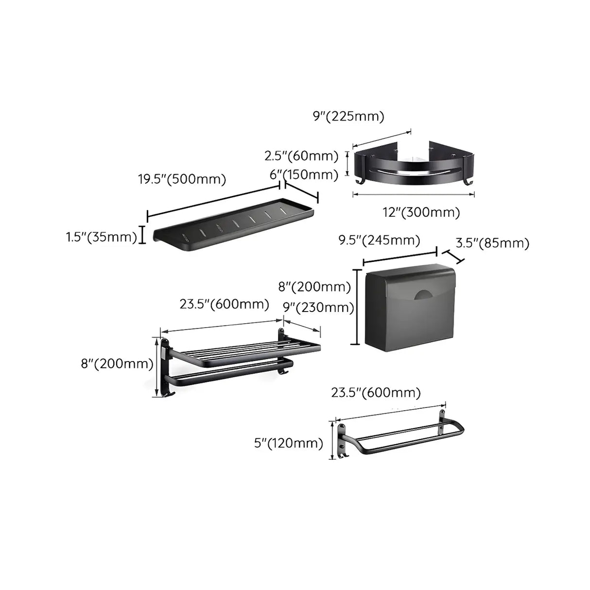 Towel Rack Shelf Black Metal Bathroom Hardware Set Image - 31