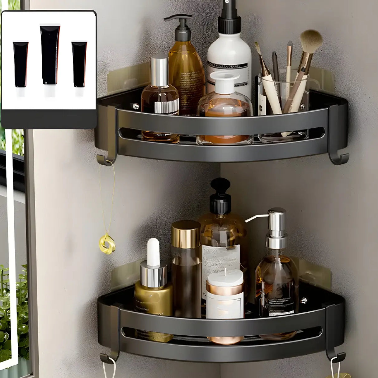 Towel Rack Shelf Black Metal Bathroom Hardware Set Image - 7