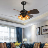 Traditional 4 Blade Flower Shades Ceiling Fan Lights Image - 8