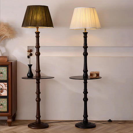 Traditional Barrel Wooden Floor Lamp with Shelves Image - 1