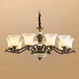 Traditional Bell Frosted Glass Chandelier Black Large Image - 10