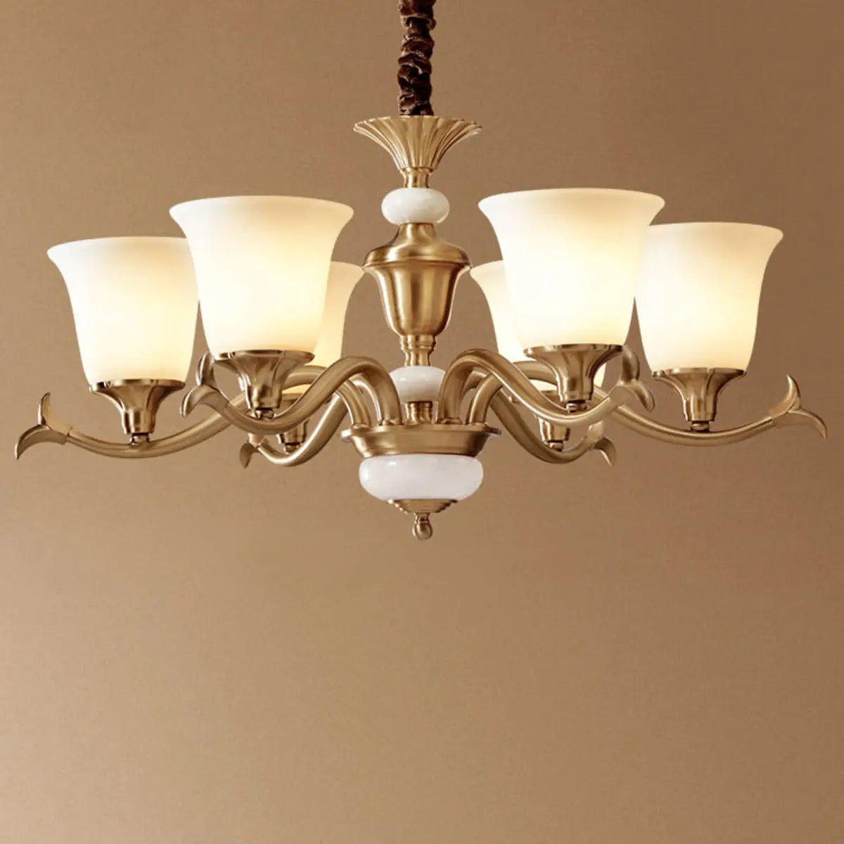 Traditional Bell Frosted Glass Chandelier Black Large Image - 12