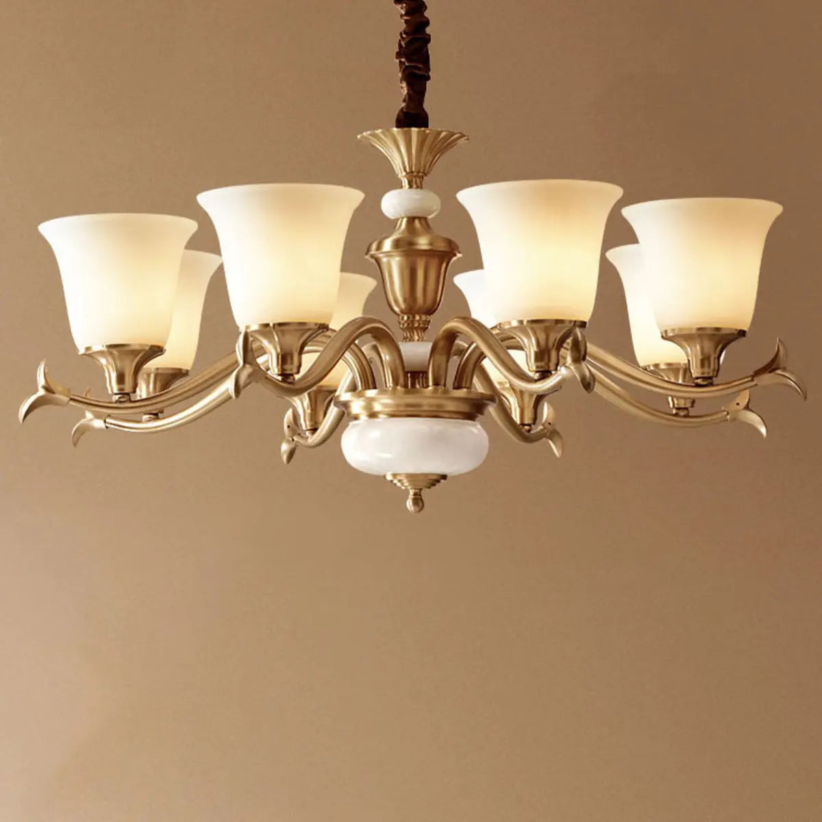 Traditional Bell Frosted Glass Chandelier Black Large Image - 13