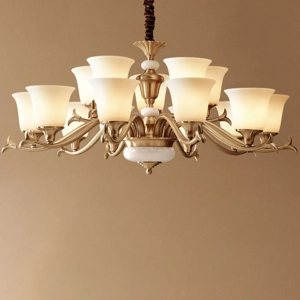 Traditional Bell Frosted Glass Chandelier Black Large Image - 15