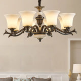 Traditional Bell Frosted Glass Chandelier Black Large Image - 2