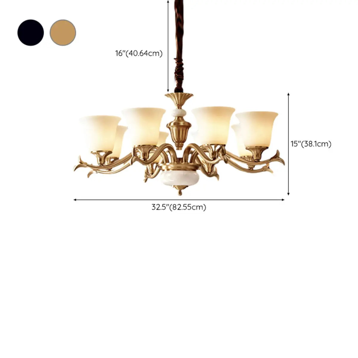 Traditional Bell Frosted Glass Chandelier Black Large Image - 28