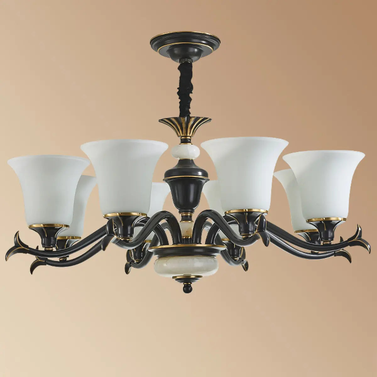 Traditional Bell Frosted Glass Chandelier Black Large Image - 5