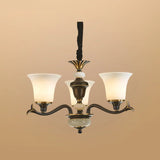 Traditional Bell Frosted Glass Chandelier Black Large Image - 6