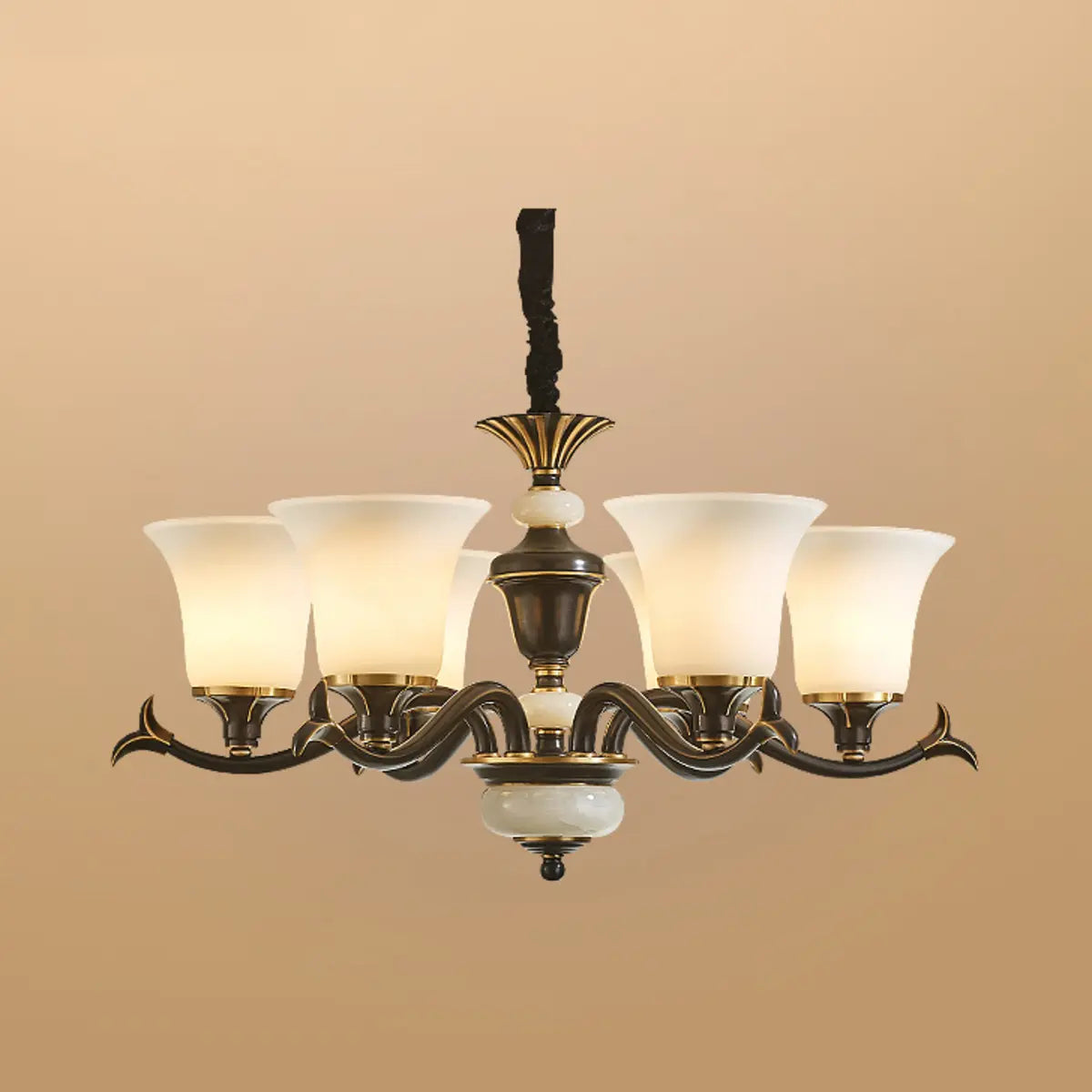 Traditional Bell Frosted Glass Chandelier Black Large Image - 7