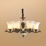 Traditional Bell Frosted Glass Chandelier Black Large Image - 7