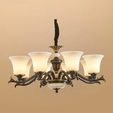 Traditional Bell Frosted Glass Chandelier Black Large Image - 8