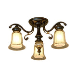 Traditional Bell Glass Semi-Flush Mount Light 3-Light Image - 3