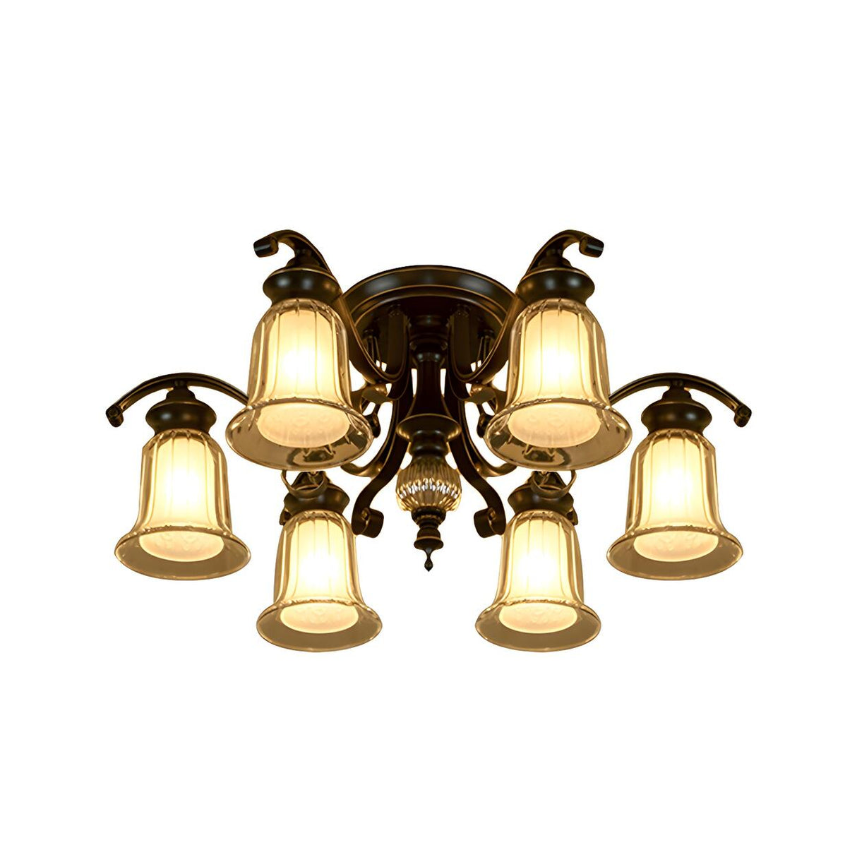 Traditional Bell Glass Semi-Flush Mount Light 3-Light Image - 7