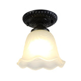 Traditional Black Bell Glass Semi-Flush Mount Light Image - 10