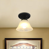 Traditional Black Bell Glass Semi-Flush Mount Light Image - 3