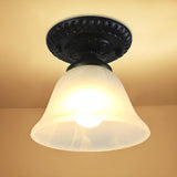 Traditional Black Bell Glass Semi-Flush Mount Light Image - 4