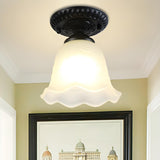 Traditional Black Bell Glass Semi-Flush Mount Light Image - 9