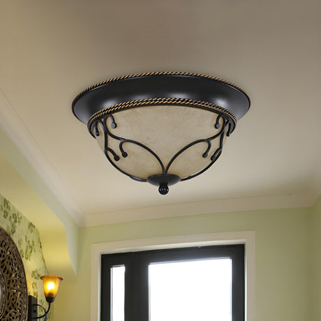 Traditional Black Bowl-Shaped Glass Flush Mount Light Image - 2