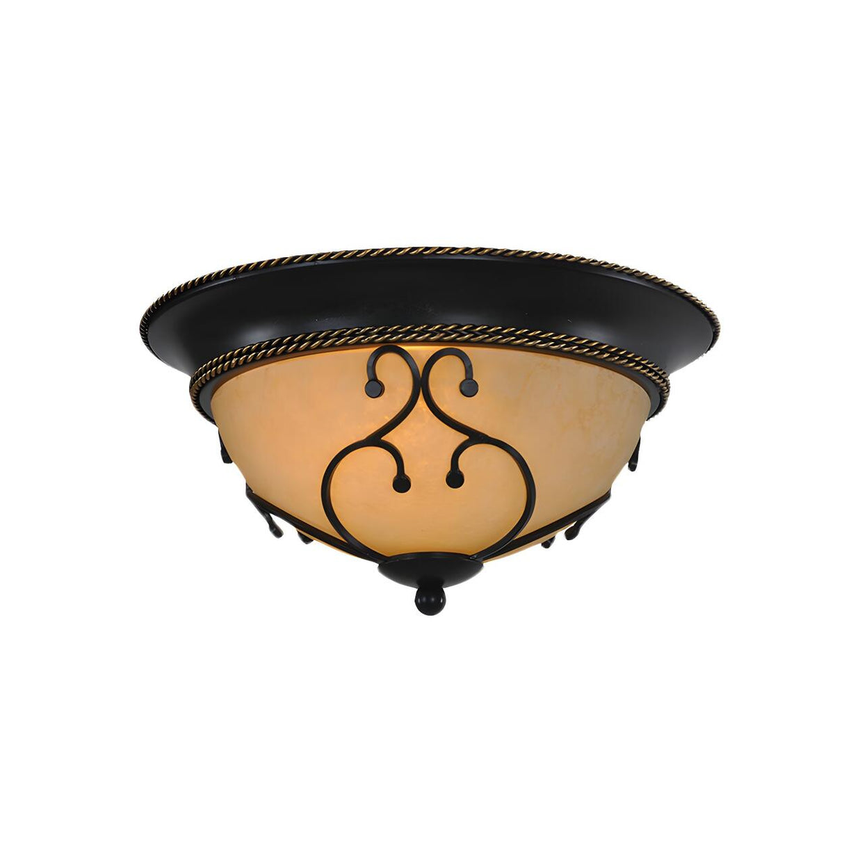 Traditional Black Bowl-Shaped Glass Flush Mount Light Image - 3