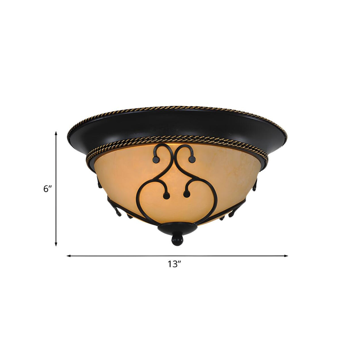 Traditional Black Bowl-Shaped Glass Flush Mount Light Image - 4