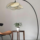 Traditional Black Floral Rattan Arched Floor Lamp Image - 4