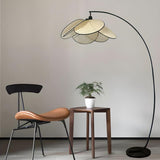 Traditional Black Floral Rattan Arched Floor Lamp Image - 6