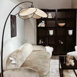 Traditional Black Floral Rattan Arched Floor Lamp Image - 9