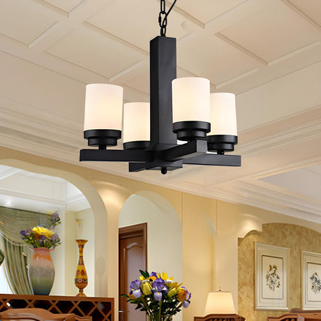 Traditional Black Frosted Glass Cylinder Pendant Chandelier Image - 1