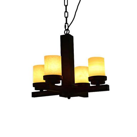 Traditional Black Frosted Glass Cylinder Pendant Chandelier Image - 2