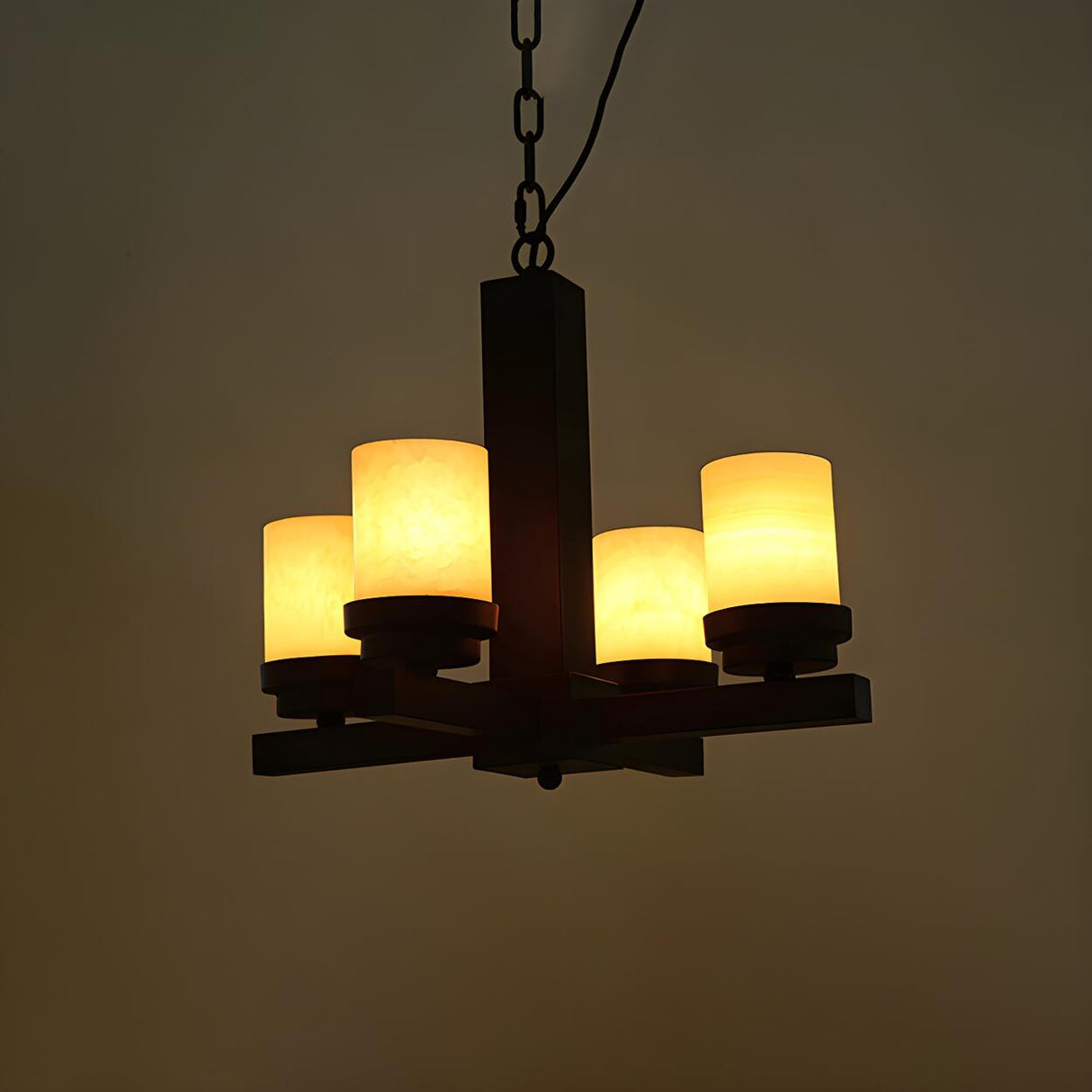 Traditional Black Frosted Glass Cylinder Pendant Chandelier Image - 3