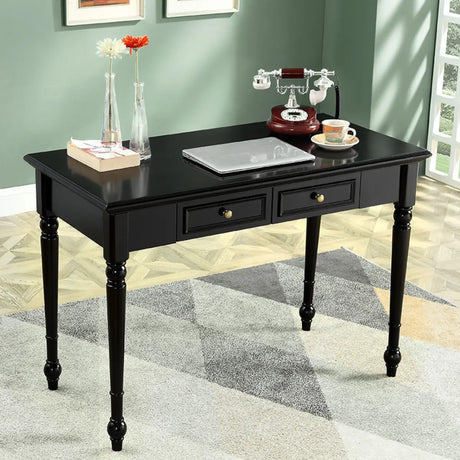 Traditional Black Wood Soft Close Drawer Writing Desk Image - 1