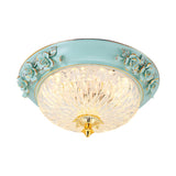 Traditional Blue Glass Carved Bowl LED Flush Mount Lamp Image - 3