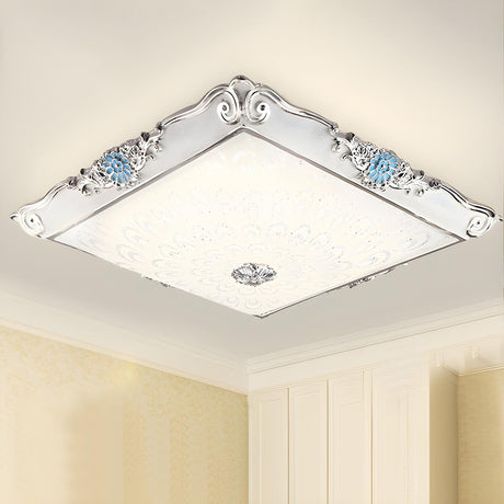 Traditional Blue Square LED Flush Mount Ceiling Light Image - 1