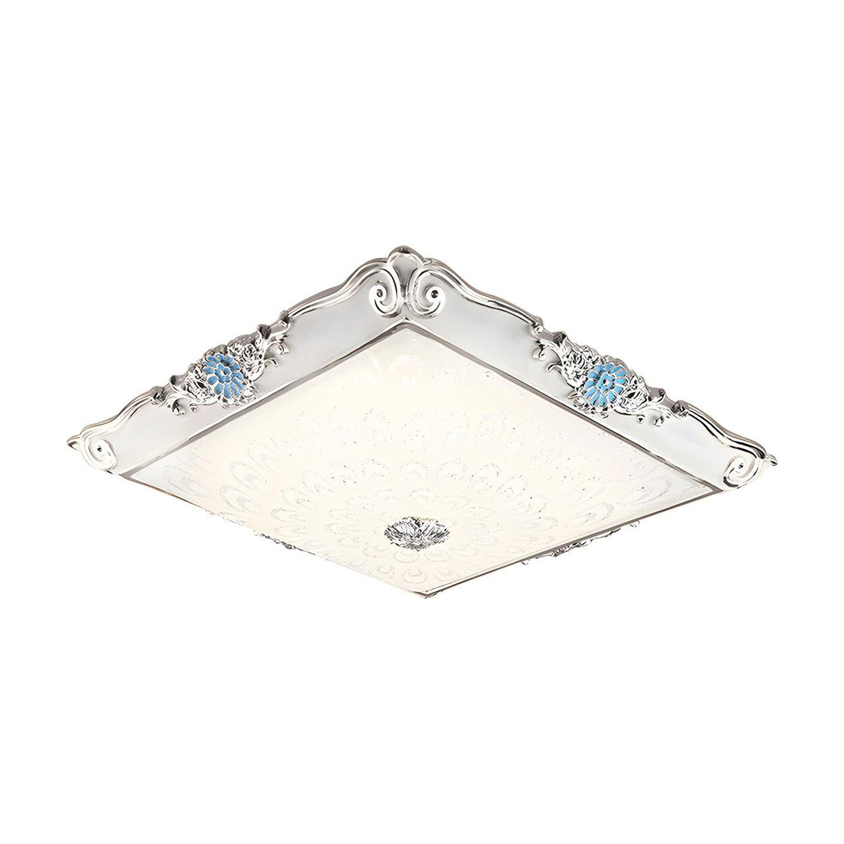 Traditional Blue Square LED Flush Mount Ceiling Light Image - 3