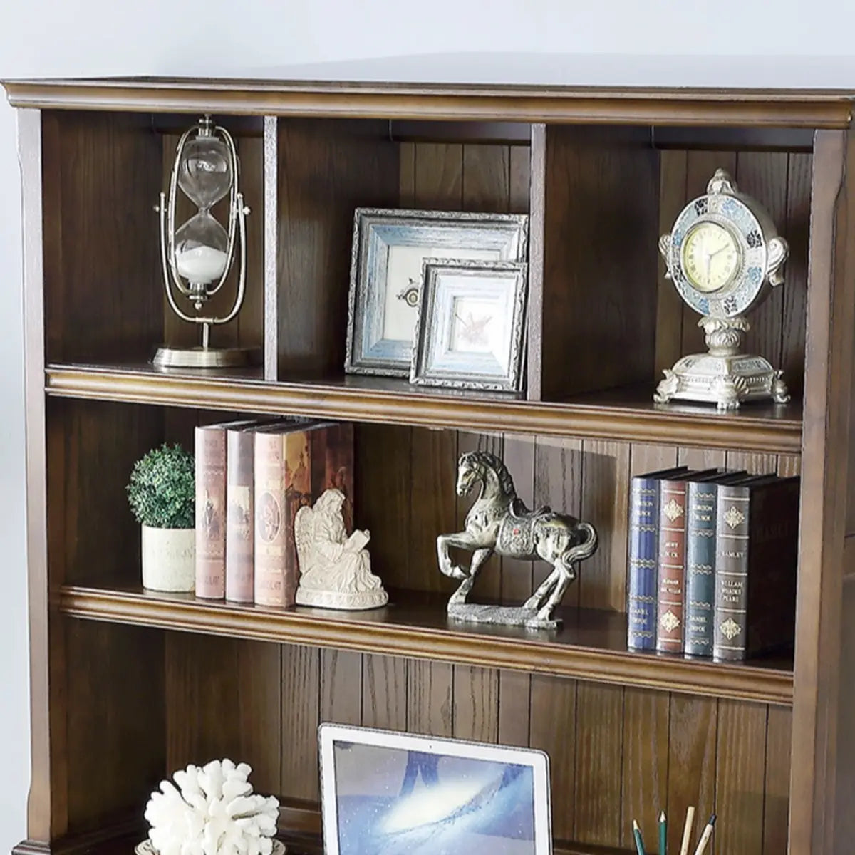 Traditional Bookcases Drawers Rubberwood Credenza Desk Image - 10