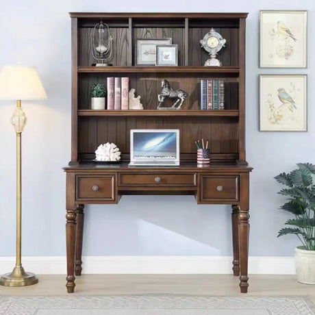 Traditional Bookcases Drawers Rubberwood Credenza Desk Image - 2