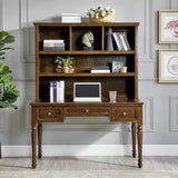 Traditional Bookcases Drawers Rubberwood Credenza Desk Image - 5