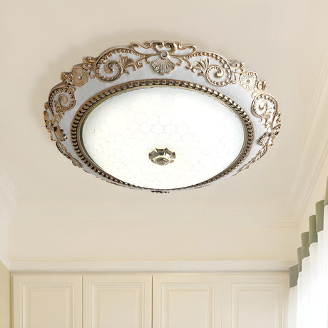 Traditional Bowl-Shaped Carving LED Flush Mount Light Image - 1