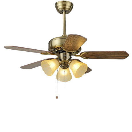 Traditional Brass Finish Floral Shade Ceiling Fan Light Image - 2