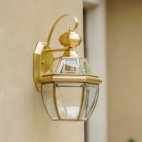 Traditional Brass Glass Lantern External Wall Light Image - 1