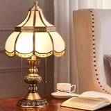 Traditional Brass Scalloped Glass Pull Chain Table Lamp Image - 2