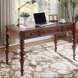 Traditional Brown Rectangle Timber Drawers Writing Desk Image - 1