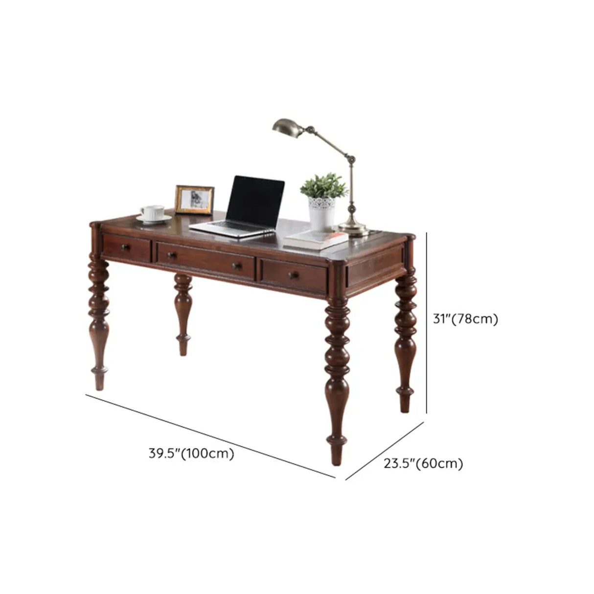 Traditional Brown Rectangle Timber Drawers Writing Desk 