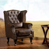 Traditional Brown Suede Round Arm Nailhead Lounge Chair Image - 1