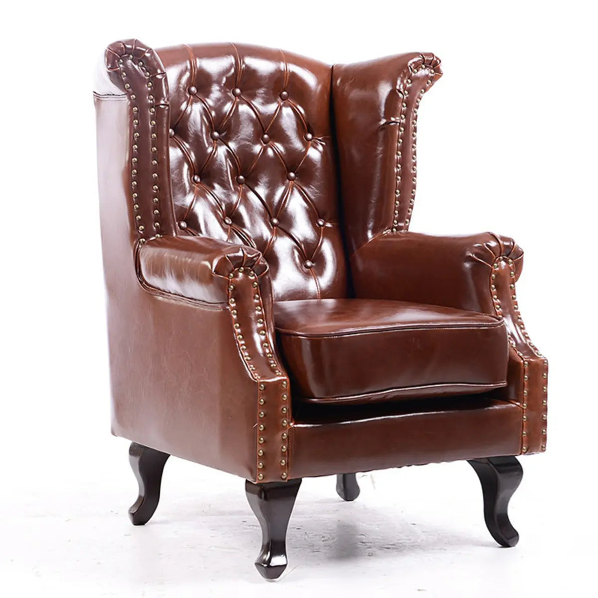 Traditional Brown Suede Round Arm Nailhead Lounge Chair Image - 10