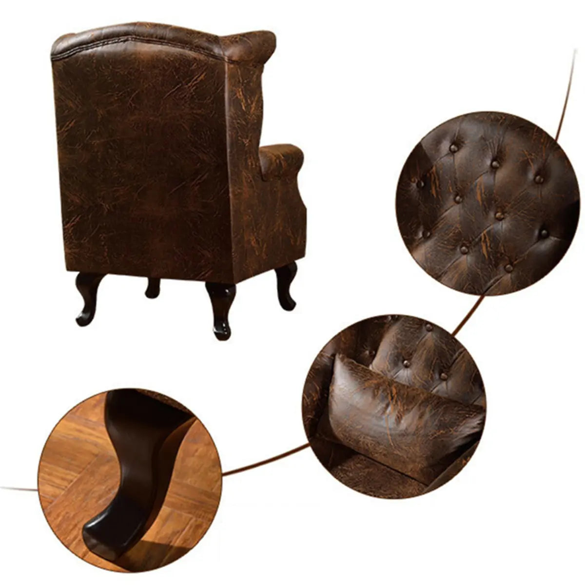 Traditional Brown Suede Round Arm Nailhead Lounge Chair Image - 12