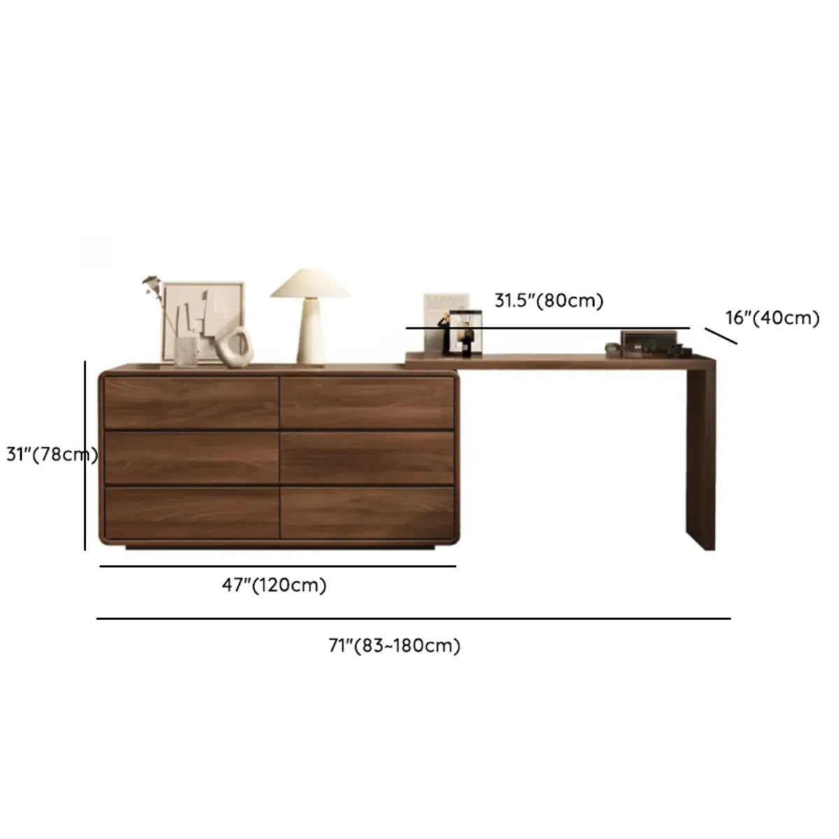 Traditional Brown Wood Drawer Makeup Vanity Set with Mirror Image - 10