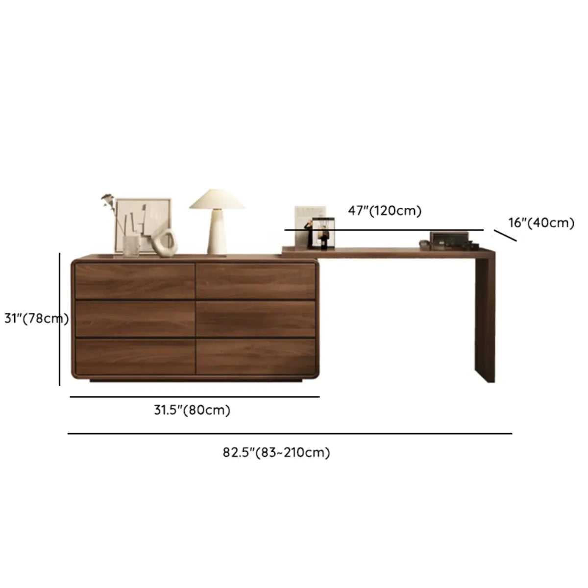 Traditional Brown Wood Drawer Makeup Vanity Set with Mirror Image - 15