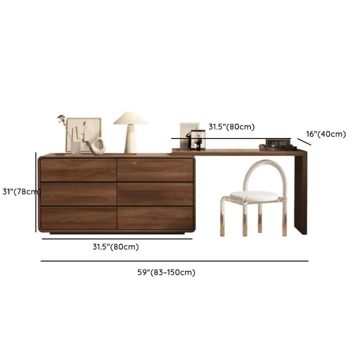 Traditional Brown Wood Drawer Makeup Vanity Set with Mirror Image - 21