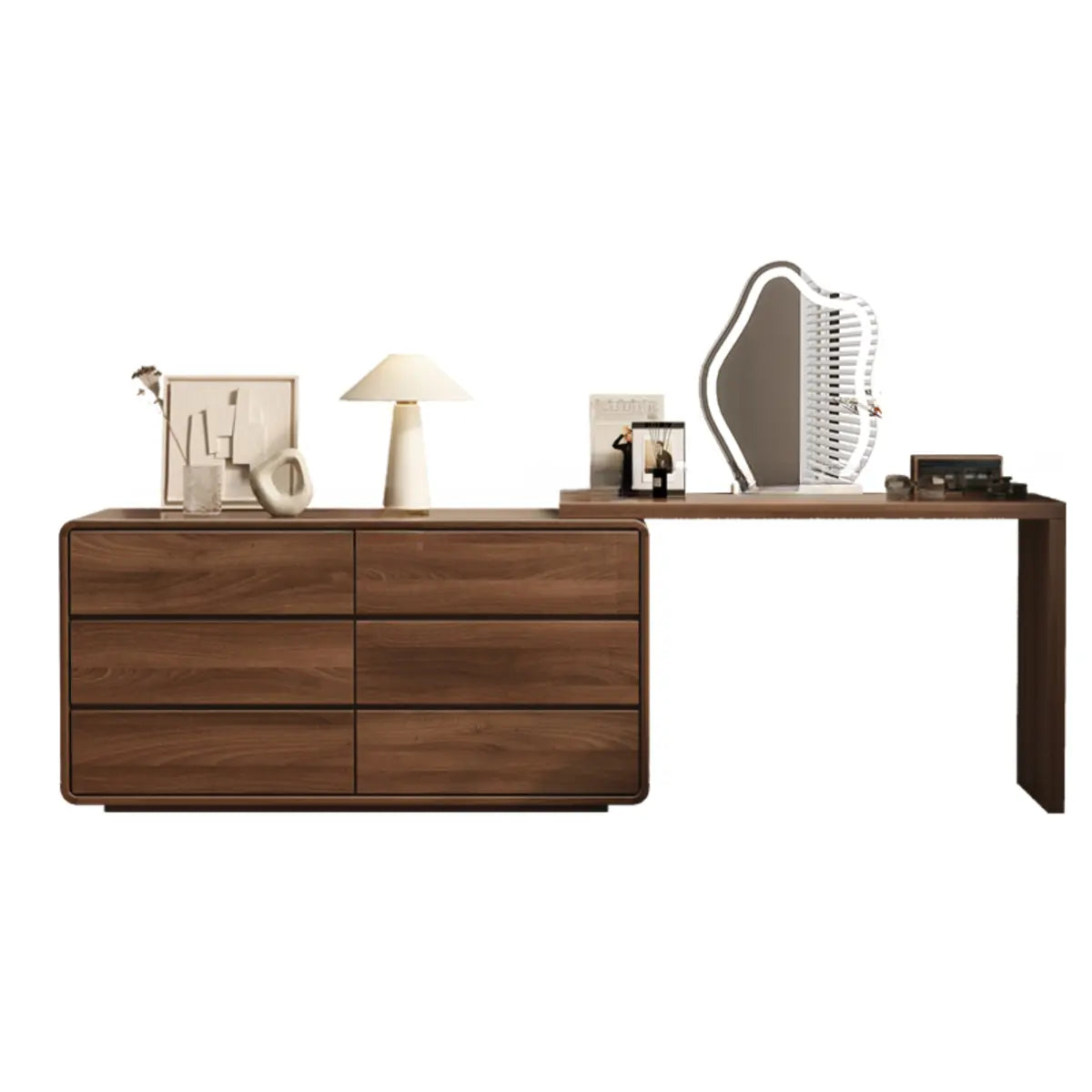 Traditional Brown Wood Drawer Makeup Vanity Set with Mirror Image - 3